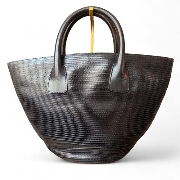 Bally Handbags - Vintage Bally Black Leather Handbag Ribbed Pleated Top Handle Made in Italy